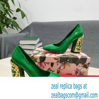 Dolce  &  Gabbana Logo Heel 10.5cm Patent leather Pumps Green 2022